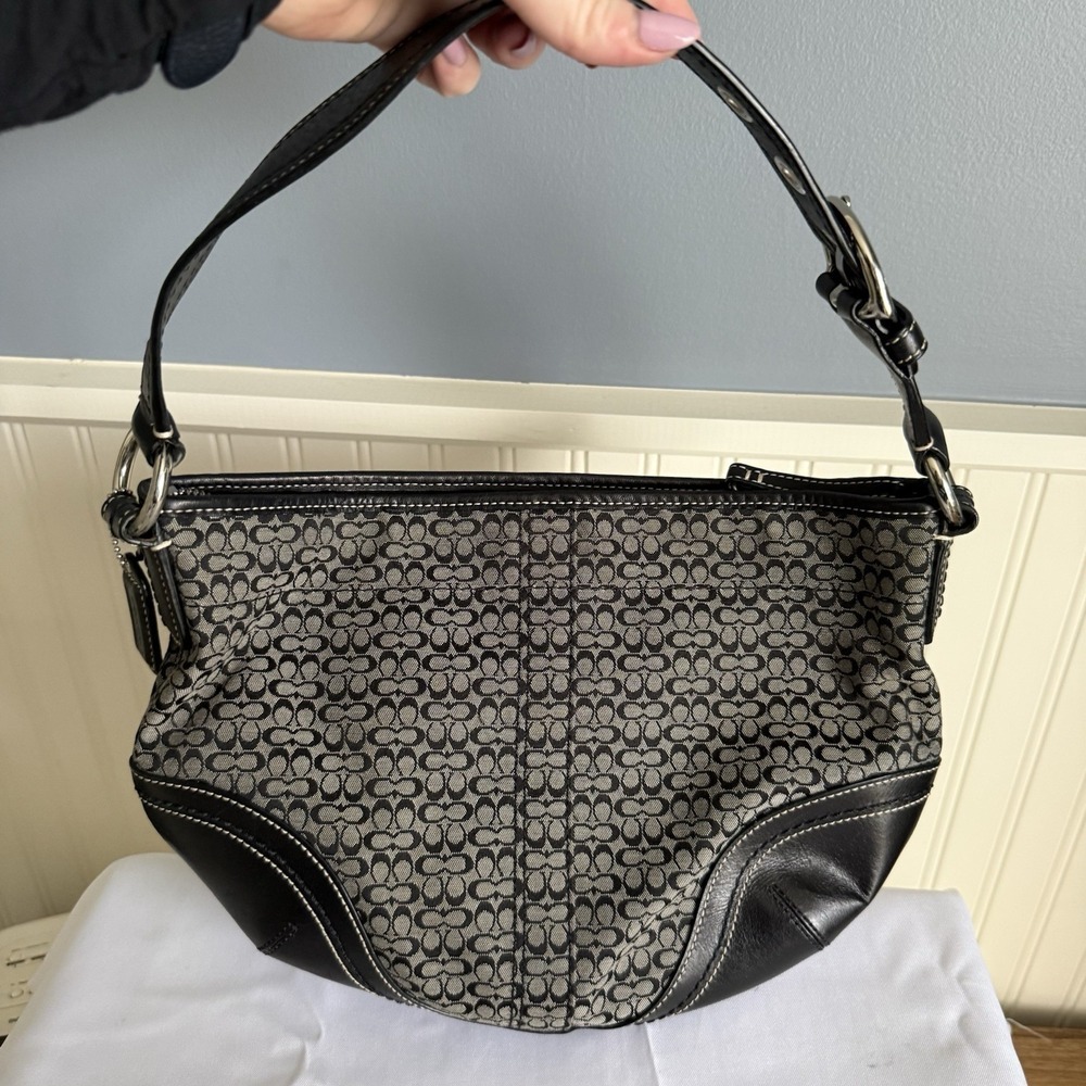 Coach Soho Signature C Crescent Hobo Handbag Shoulder Bag Purse Black